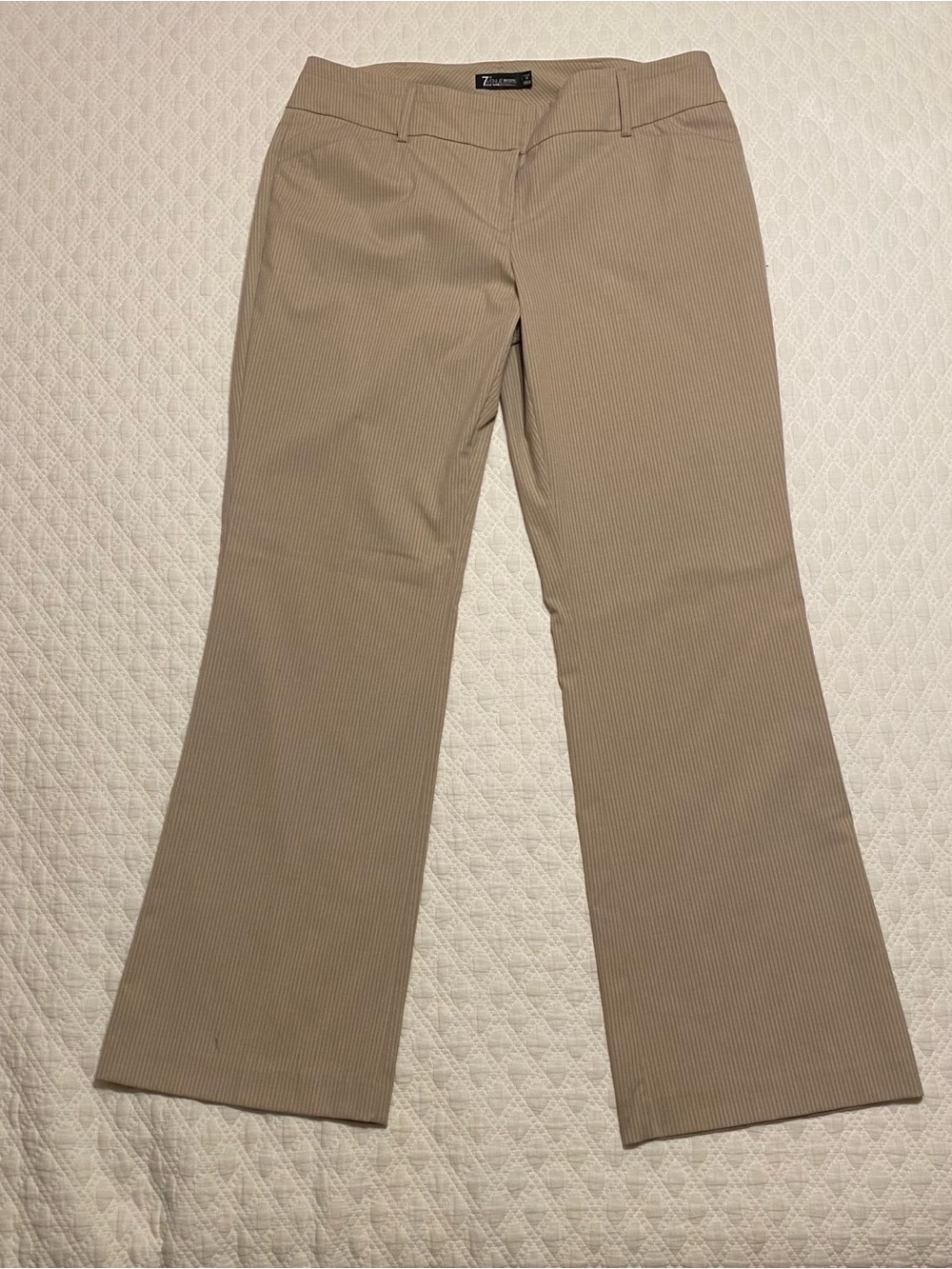 Tailored Boot Cut Pin striped Pants in Khaki by 7th Avenue Suiting Collection
